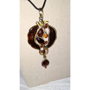 Artsy Lia Sophia Amber Glass Pendant Necklace Bohemian Exotic Fashion